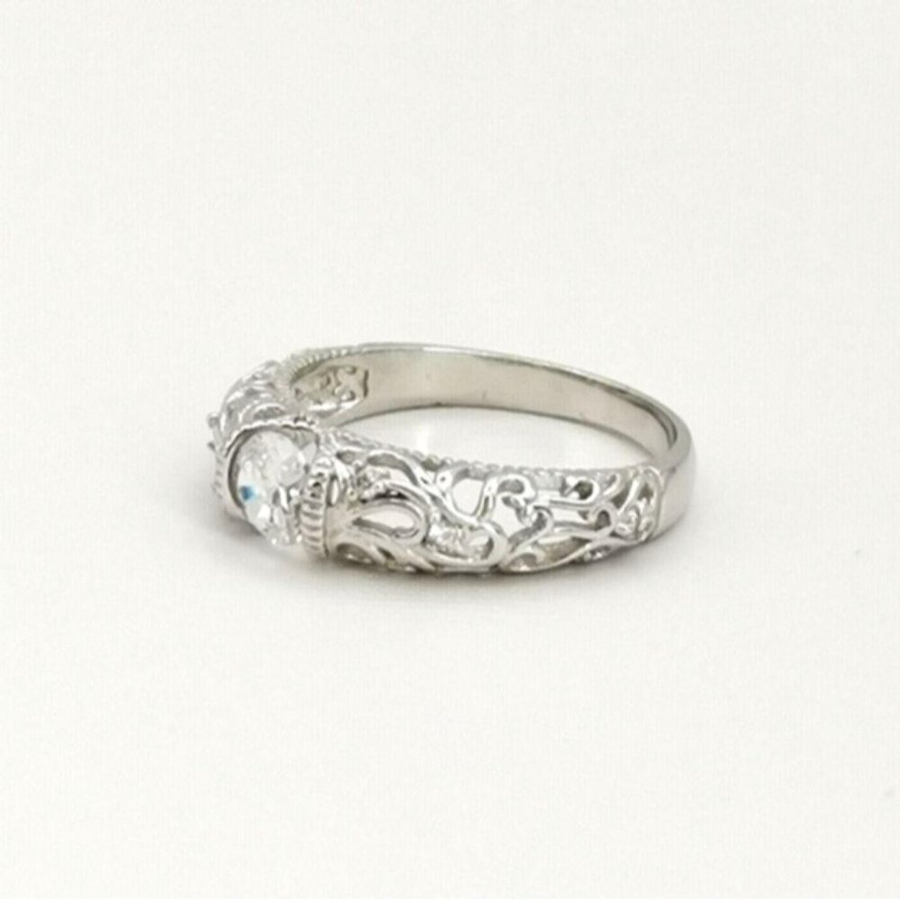 14k White Gold Vermeil Floral Filigree Dome Ring Vintage inspired Design - Picture 5 of 6